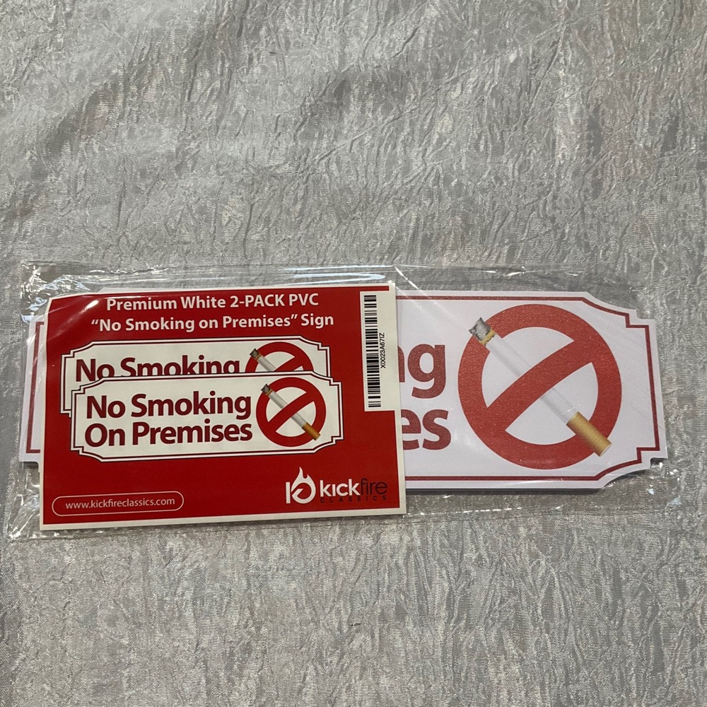 1 Pk of 2 Kickfire No Smoking On Premises PVC Signs 2 Total Business Commercial